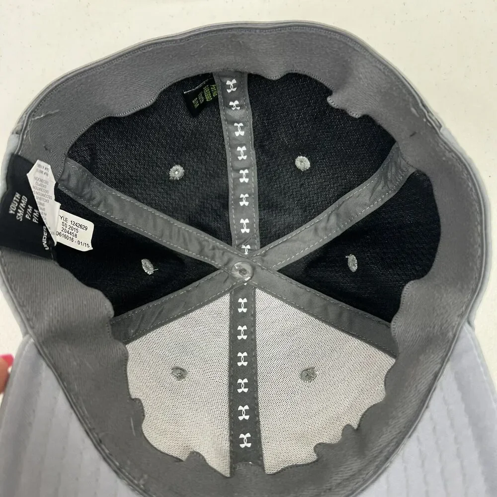Under Armour Youth S/M‎ Hat Headline Stretch Fitted Grey Cap Back Spell Out